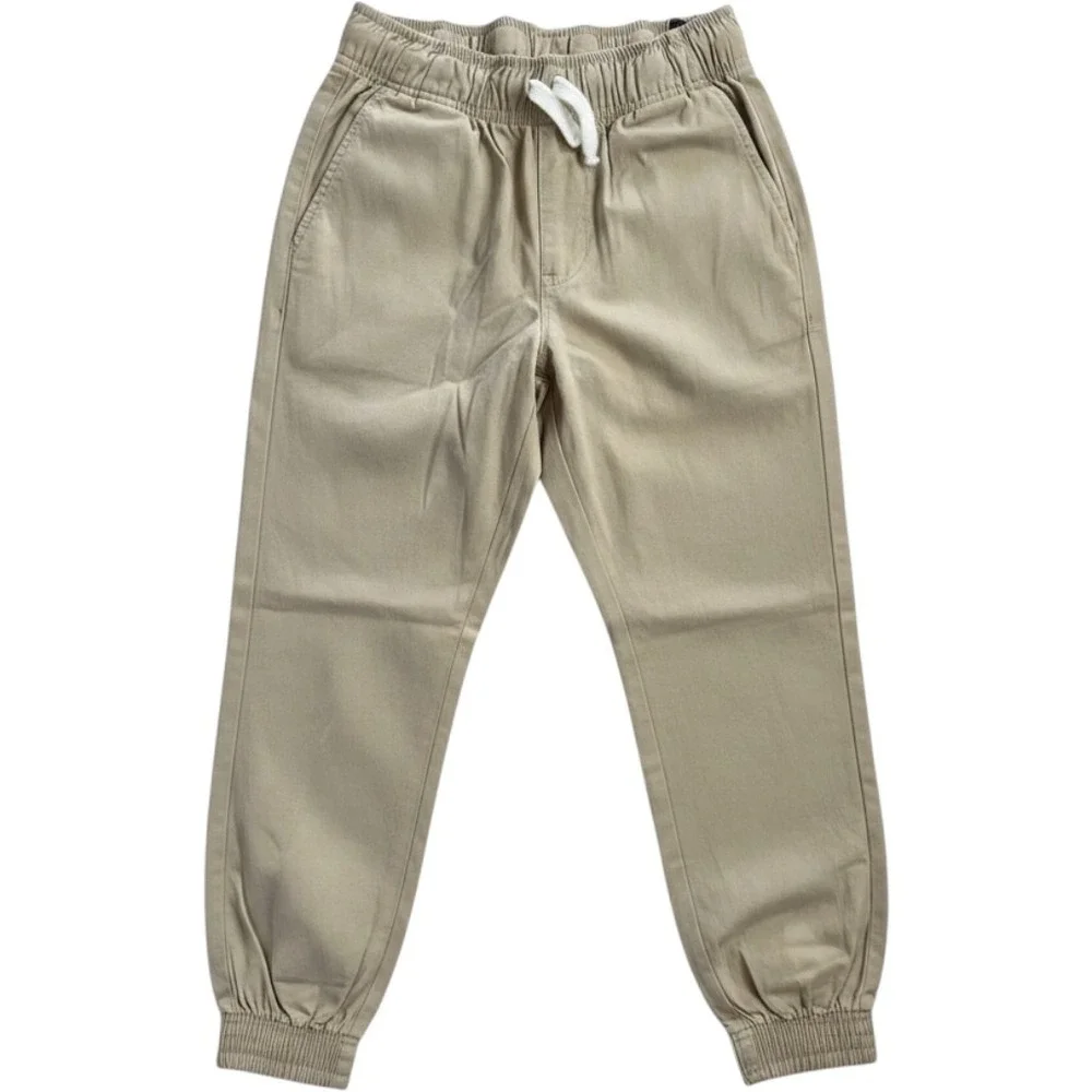Boys Khaki Stretch Twill Jogger Pants Size 5 Adjustable Waist Tan Joggers